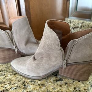 Lucky Brand Taupe Suede Ankle Booties